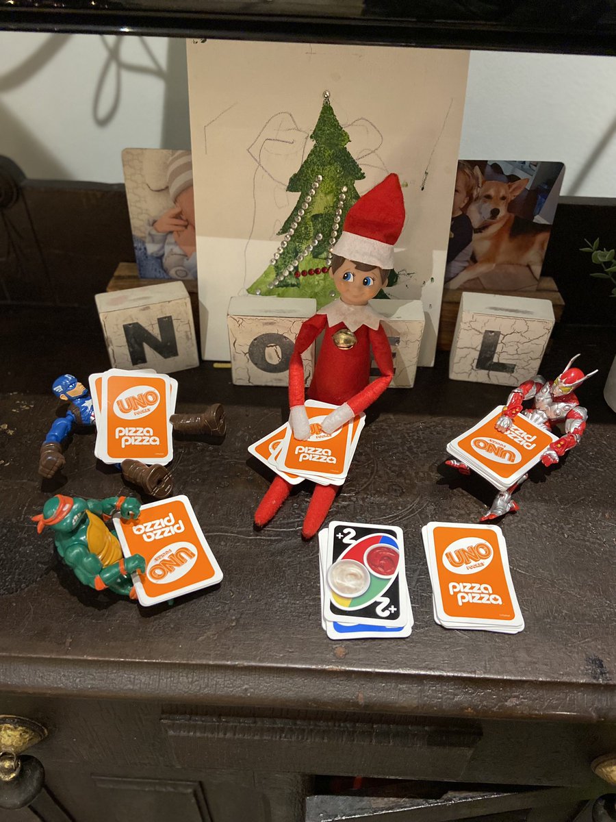 's tweet image. What our school elf, Candy Cane, has been up to, and what kind of trouble our elf at home, Jingle, has been getting up to!  #naughtyelf #elfontheshelf2022 #myfavouritetimeofyear @stjeromedpcdsb