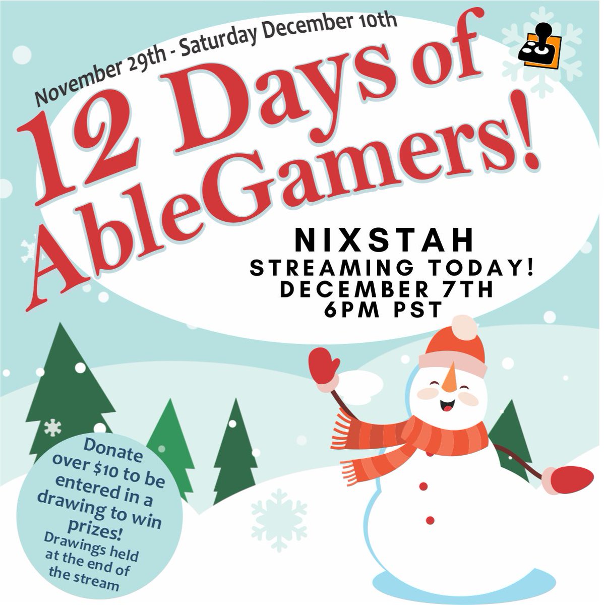 AbleGamers's tweet photo. The 9th day of @AbleGamers brought us @NixstahSZN streaming right now! They are raising money and playing Call of Duty!
#SnowEveryoneCanGame
https://t.co/GTfINFjgmj https://t.co/ORjFSL09IJ
