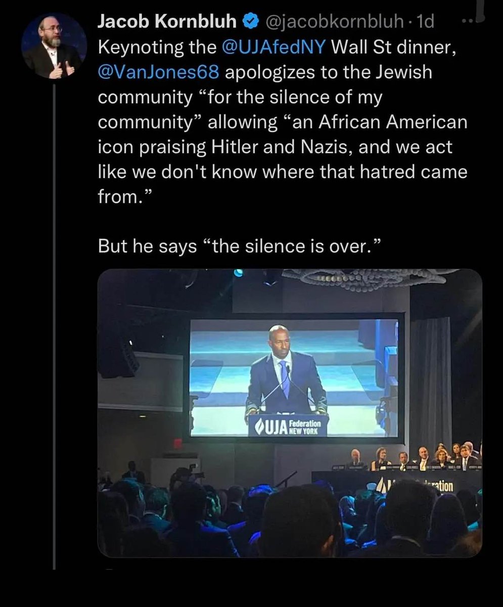 drboycewatkins1's tweet photo. Apparently, Van Jones got invited to speak at a fancy Wall Street Dinner.  I assume he was paid well to speak.  

This is why he was apologizing on behalf of all black people.  

This is how they purchase your soul. https://t.co/uiT6QwPsUP