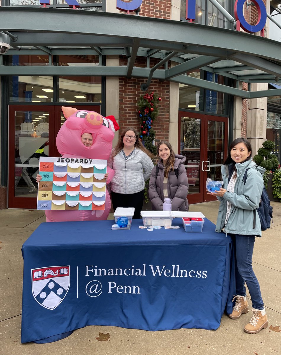 PennEVP's tweet photo. Delighted to run into the Financial Wellness team including Penny in front of the Penn Bookstore this afternoon - what a great financial literacy program service for our @Penn students https://t.co/ygM3mkIvbH