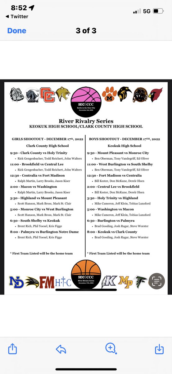 Corrected schedule