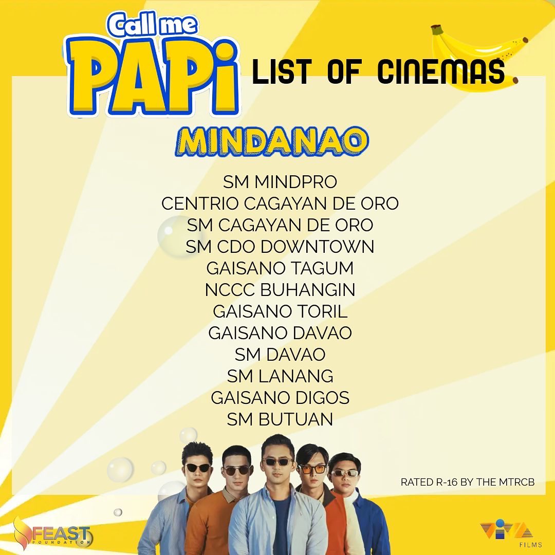 callmepapimovie's tweet photo. Walang pasok? Sugod na sa mga sinehan para manood ng #CallMePapi!
Here's the list of cinemas for today. Tag or mention us and use the hashtag #CallMePapiMovie when you watch. Isama ang barkada, umiyak at tumawa! https://t.co/6u88B9AGv1