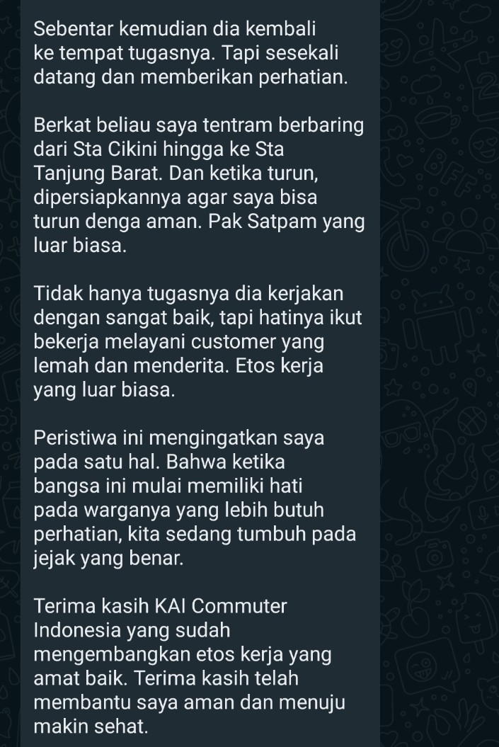 zoelfick's tweet photo. Kebayang di posisi Bu Andari ini andai tidak ada yang peka dan peduli.

Ini juga mungkin yg bikin Bu Andari tergerak nulis panjang lebar utk ngehargai petugas KRL yg ngebantu beliau. 

Tabik untuk Pak Mustahillah. https://t.co/nsT71CHvWX
