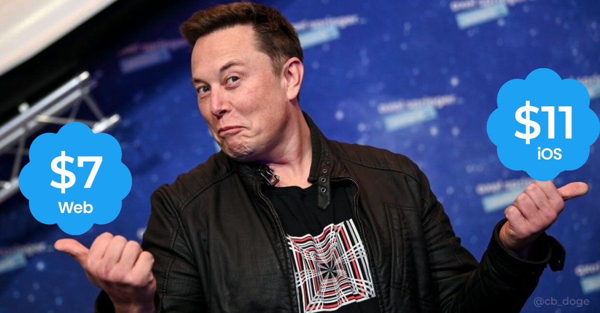 BREAKING: Twitter Blue will cost $7 on the web and $11 for iOS. <a href="/elonmusk/">Elon Musk</a>