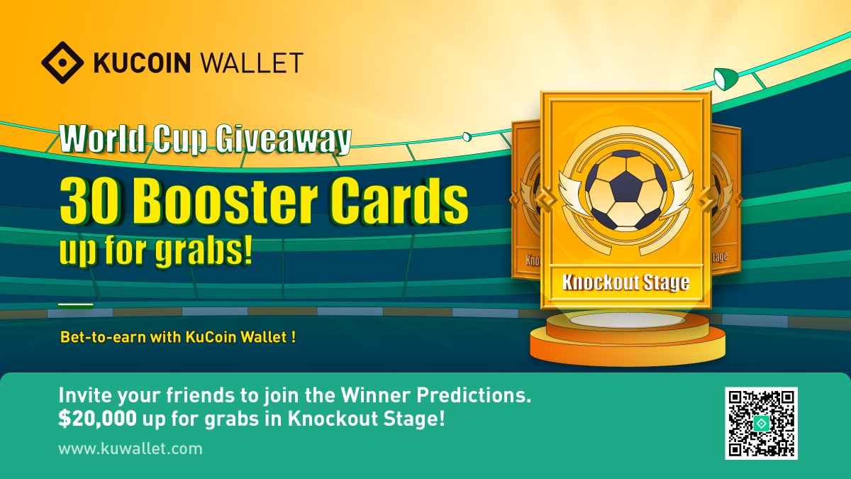 HaloDotSocial's tweet photo. KuCoin Wallet #FIFAWorldCup #Giveaway🎉

🏆30 Booster Cards up for grabs!
👉Gain extra 20 points in Knockout Stage

To win:
✅Follow @KuWallet
✅RT with your invitation poster + Tag 3
✅Submit your RT link &amp; #KuCoinWallet address
👉https://t.co/WcWkXTqyjo

Join now!😎 https://t.co/N9cw5eLVvV