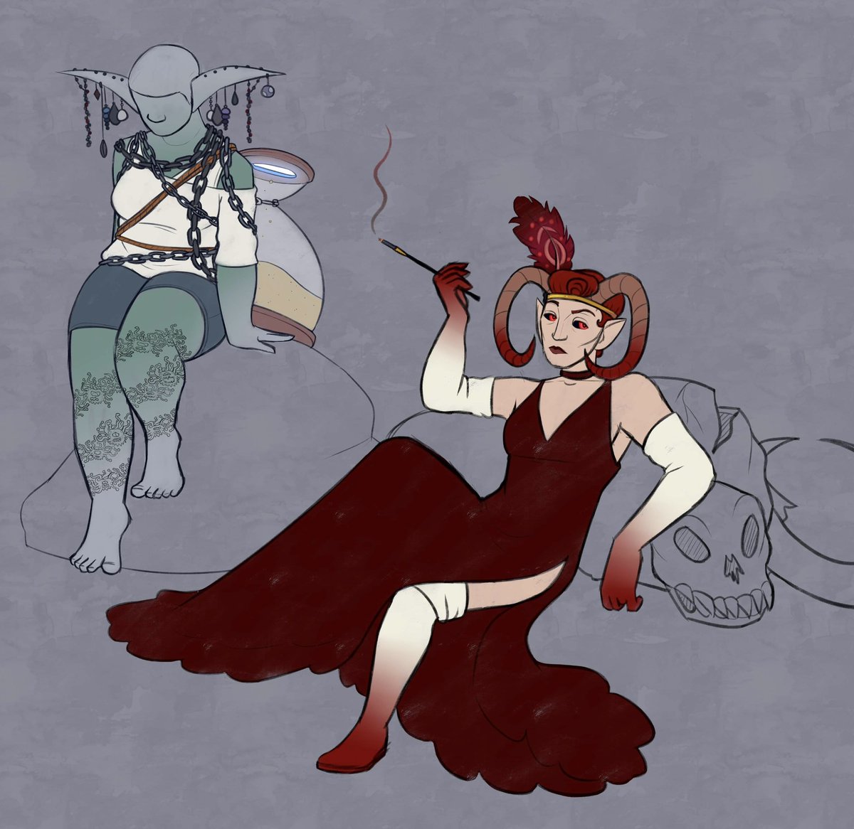 ghostcashew's tweet photo. @itsginnydi i draw both girls and monsters! including a couple of girls and a monster, and also my commission sheet! 😄💜 https://t.co/GeSwpef323