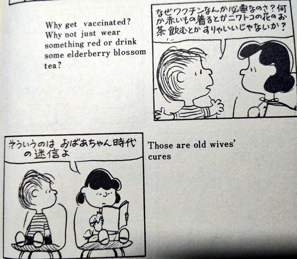 ライナスとルーシーの会話。今読むと面白い。ライナスは自分が愚かという認識があるだけマシかもね。 