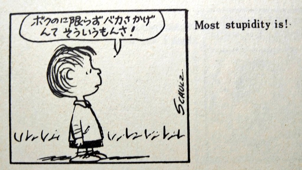 ライナスとルーシーの会話。今読むと面白い。ライナスは自分が愚かという認識があるだけマシかもね。 