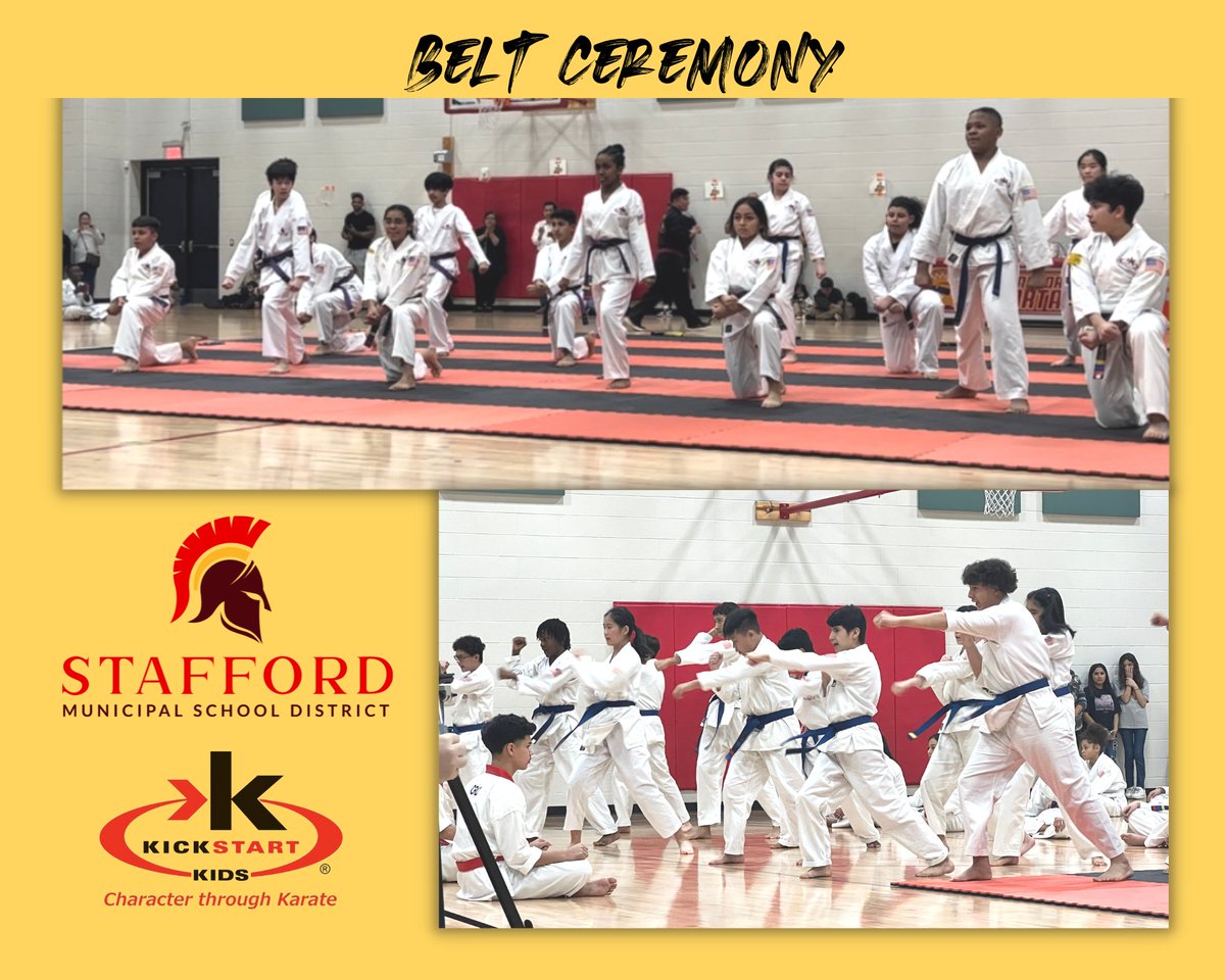STAFFORDSTEM's tweet photo. The @KICKSTART_KIDS Fall Belt Ceremony was high energy tonight! Congratulations to all the students and Master Gargoles! #CharacterThroughKarate https://t.co/XeZ6zUsTX2