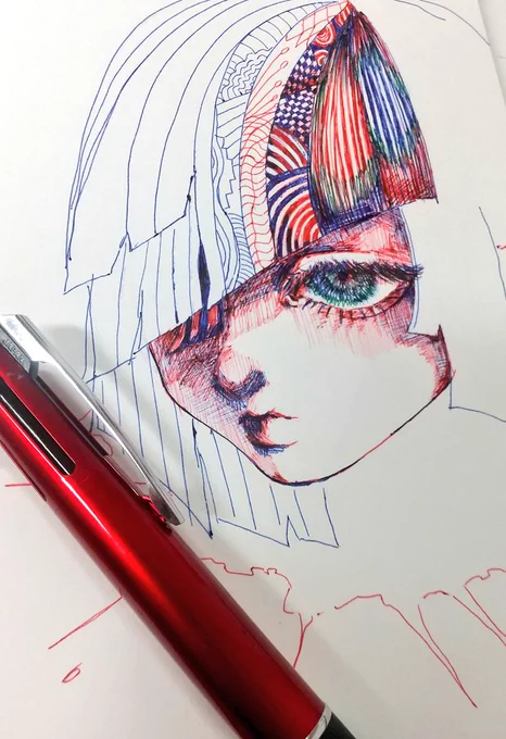 ボールペン画途中 