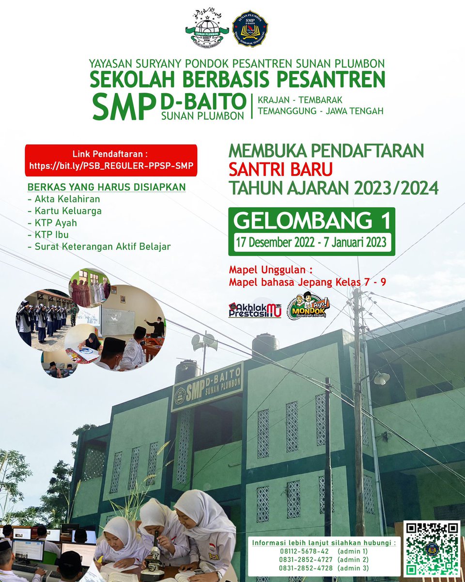 DBaitoSP's tweet photo. INFO PENDAFTARAN SANTRI BARU
~~~~~~~~~~~
JALUR REGULER - GELOMBANG 1 PONDOK PESANTREN SUNAN PLUMBON KRAJAN
[TINGKAT SMP]
~~~~~~~~~~~

1. Pendaftaran : 19 Desember 2022 - 7 Januari 2023;
2. Tes Seleksi : 8 - 9 Januari 2023;

>>> Link Pendaftaran : https://t.co/9mYwh8edNZ https://t.co/jm0mUXAuC5