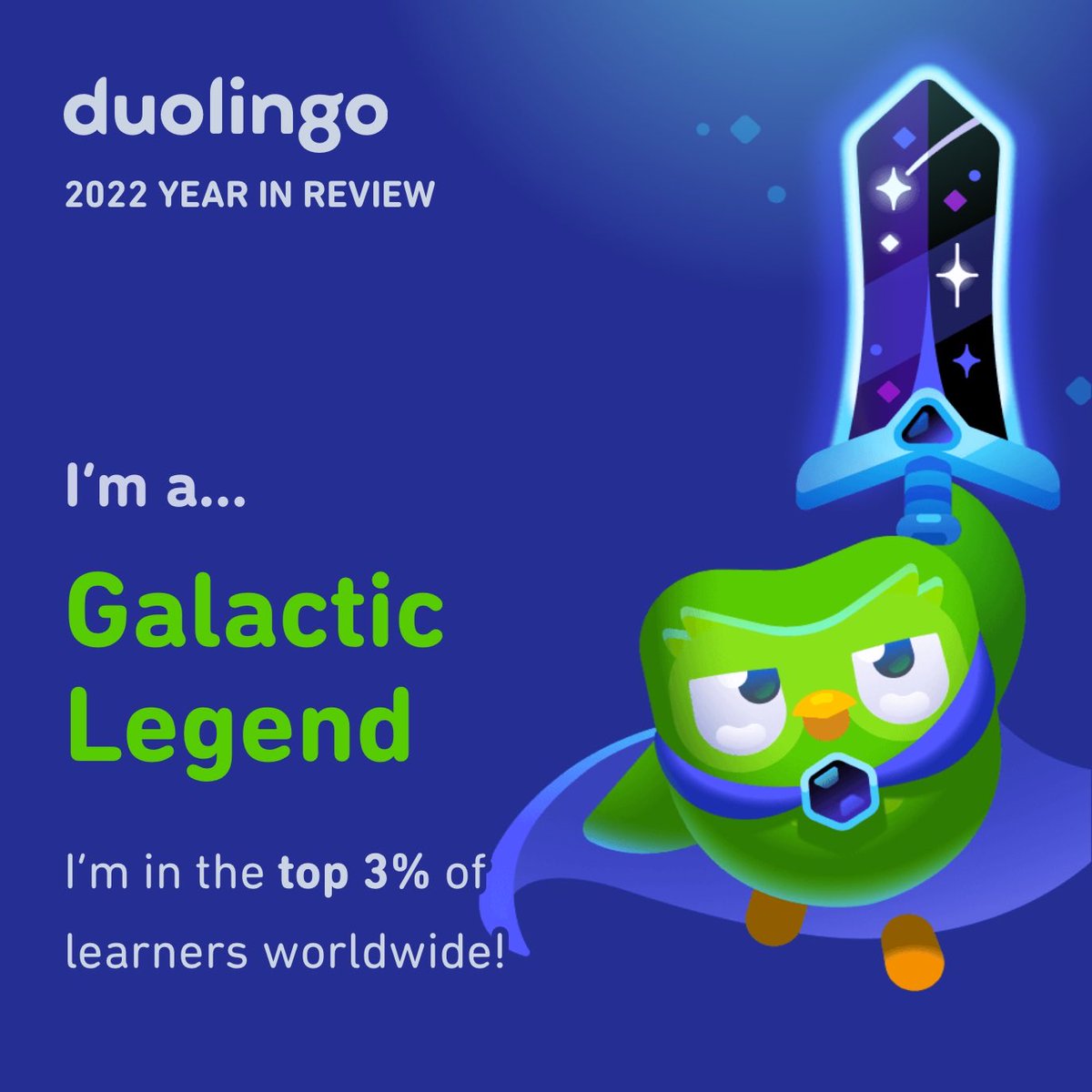 This made me laugh. A green cartoon owl just designated me a Galactic Legend! Who am I to disagree with that? #Duolingo365