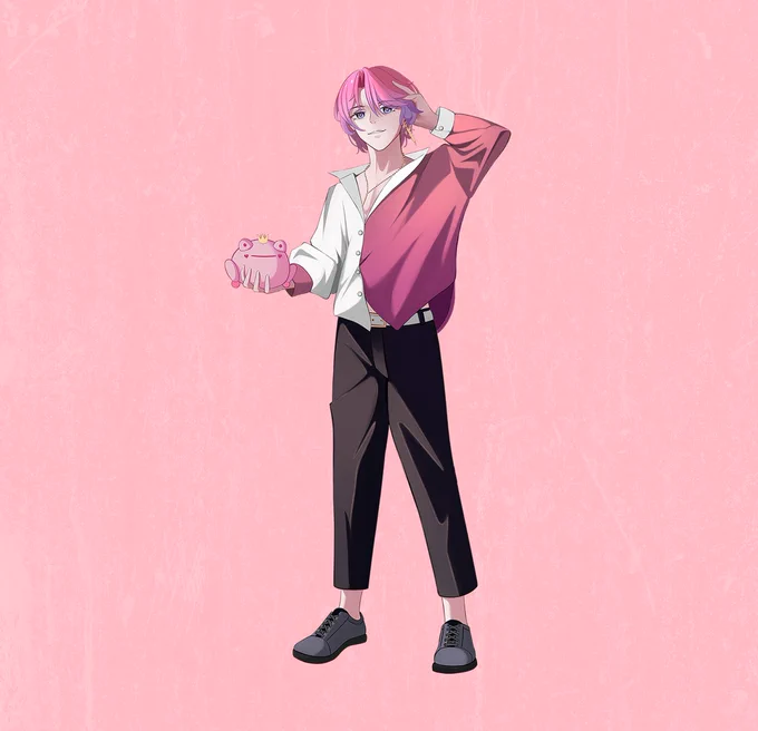 pink - leader of the group- the princely type. charming and suave. and a bit of an idiot. - loves the spotlight - may or may not have mafia connections - has a rivalry with goth frog. also considers him his best friend 