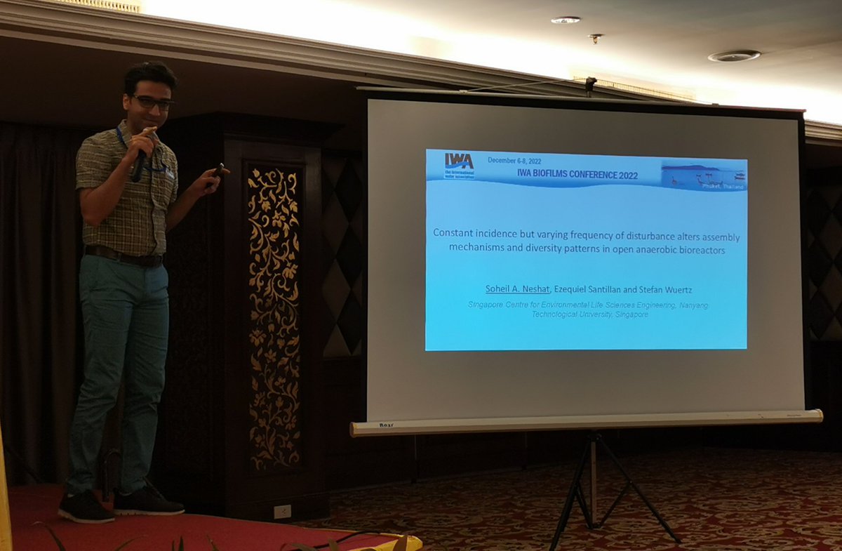 Great talk during the #microbialecology session #iwabiofilms2022 from <a href="/SoheilNeshat/">Soheil Neshat</a> <a href="/SCELSE_SG/">SCELSE</a> about testing the intermediate stochasticity hypothesis (ISH) of community assembly and diversity across a disturbance range, with constant incidences, using open anaerobic digesters.