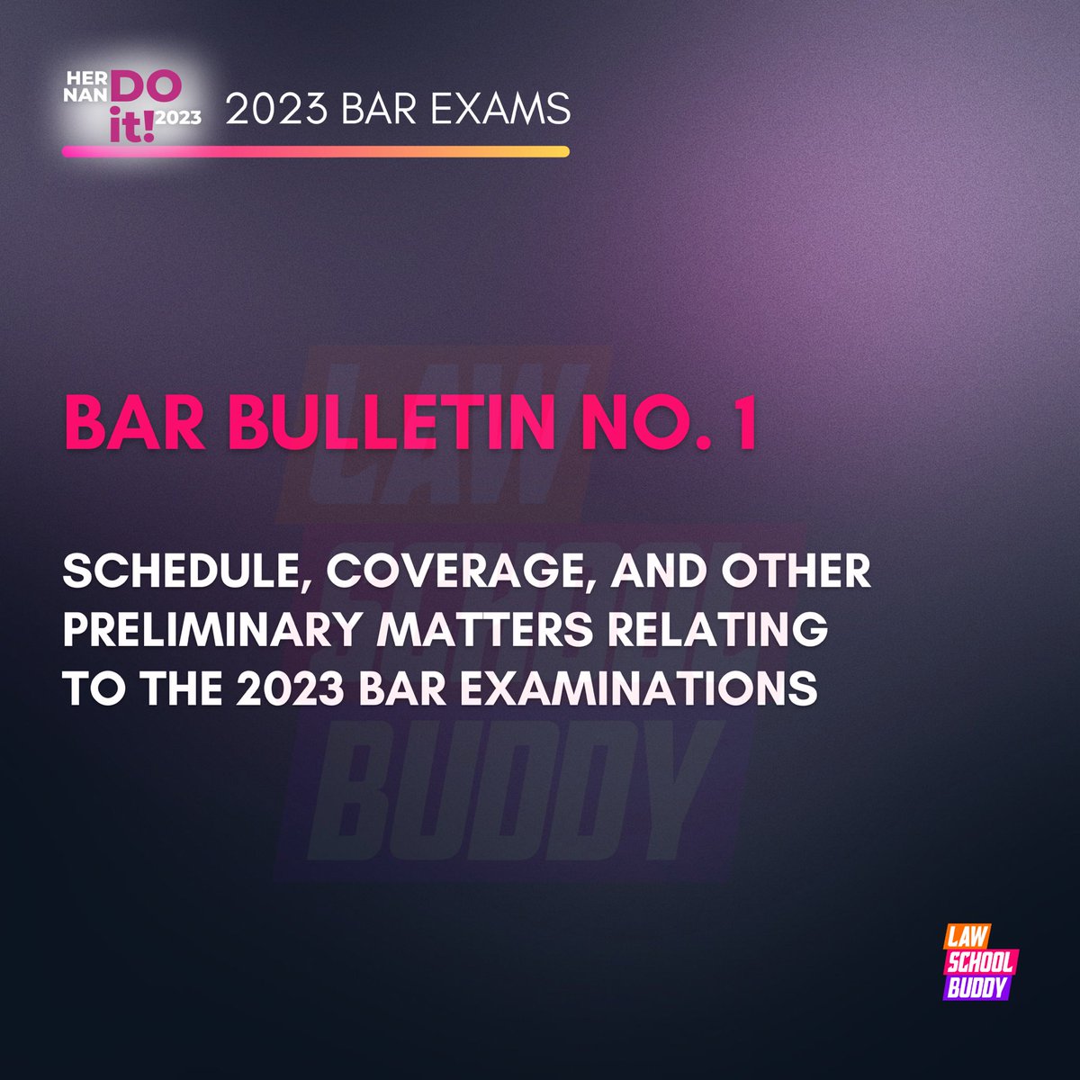 The Supreme Court issues Bar Bulletin No. 1, series of 2023: Schedule, Coverage, and Other Preliminary Matters Relating to the 2023 Bar Examinations including the full 2023 Bar Syllabi

sc.judiciary.gov.ph/files/bar-2023…

#HernandoBAR #HernandoBAR2023 #HernanDoIt #Bar2023