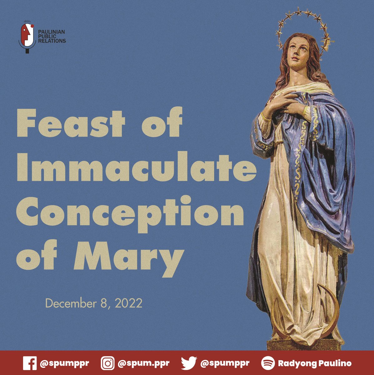 spumppr's tweet photo. Today, we celebrate the Immaculate Conception of the Holy Mary. Let us offer a silent prayer to her in hopes that we may be reminded to love freely and to seek the good in others. ๐
May we all have a blessed celebration.
#PPRintheNewNormal
#FeastOfImmaculateConceptionOfMary https://t.co/RNgKJblkgb