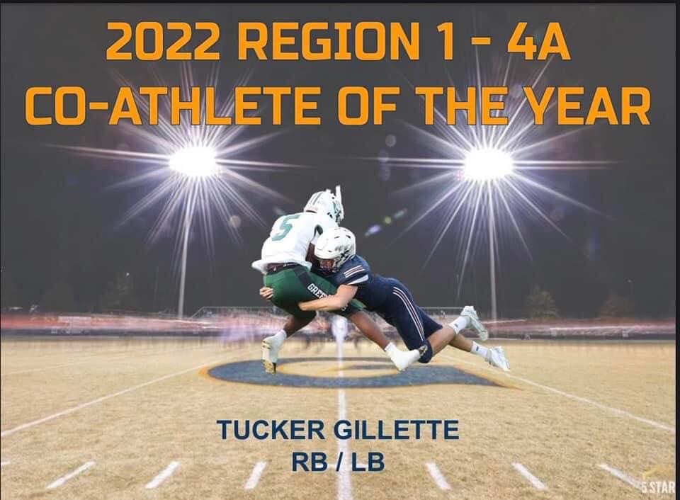 Congratulations to my guy <a href="/GilletteTucker/">Tucker Gillette</a> for being named co-athlete of the year in region 1 class 4a this kid is a baller on both sides of the ball class of 2023 with 0 offers some college is going to steal him .