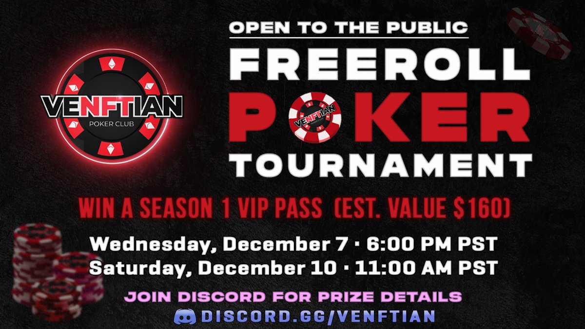 TempusPoker's tweet photo. Join us at our next weekly Freeroll #Poker Tournament!

🏆  Saturday, December 10th - 11:00 AM PST

♦️ FREE Entry
♠️ Open to ALL
♥️ TONS of Prizes

Register Now  👇
https://t.co/pkoEFzlgB7 https://t.co/LVurcQhv0x