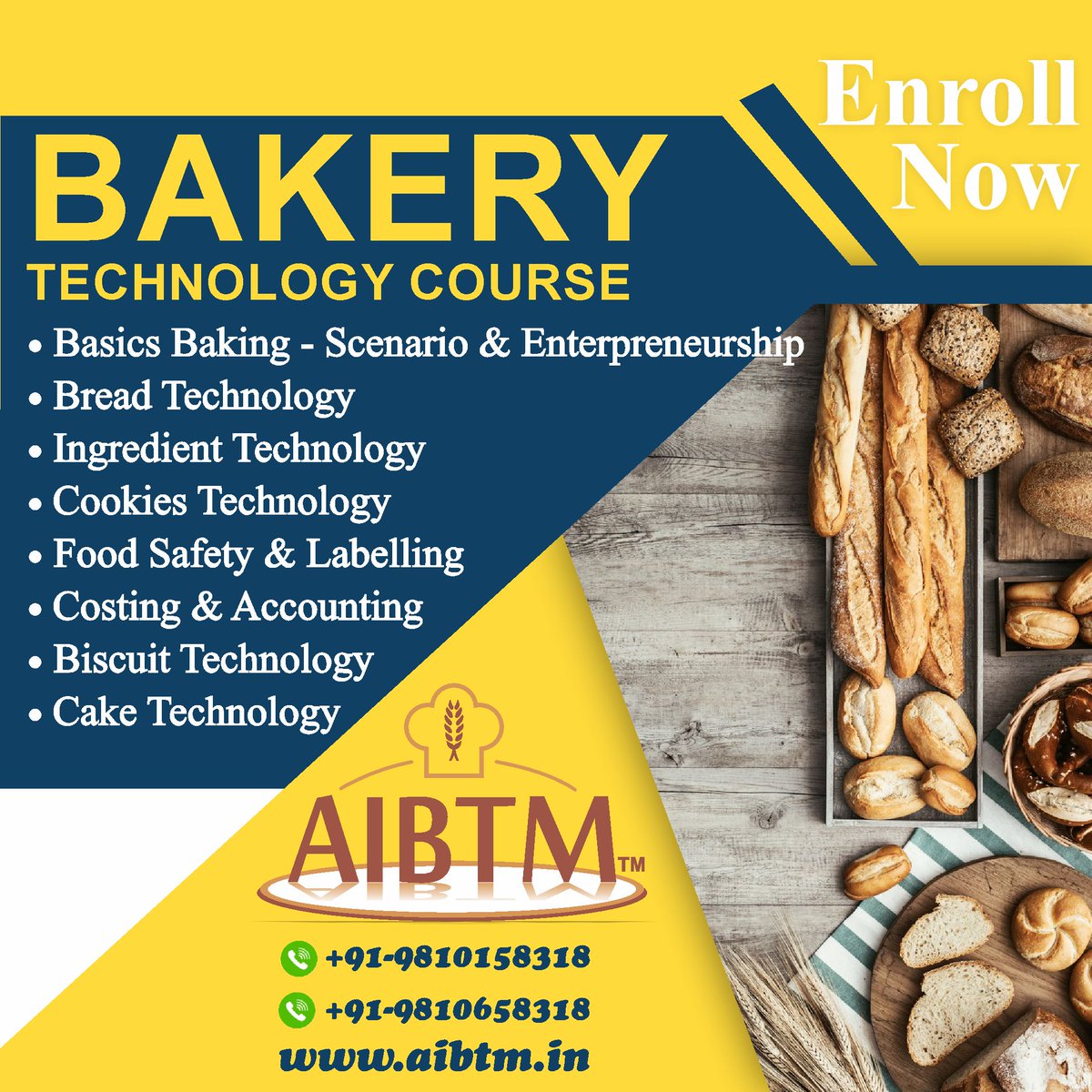 AIBTMINDIA's tweet image. AIBTM Virtual 3 Weeks Bakery Technology Course (BTC)
Register at forms.gle/Zm3NV4aZeSZdq3…
Fee: Just Rs.3,500.00
 
#bakertechnology #bakeryscience #BTC #AIBTM #foodtechnology