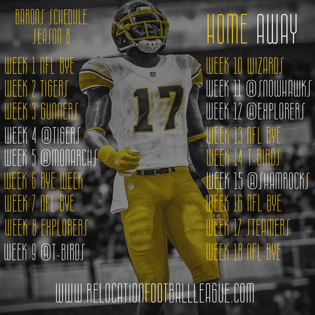 BaronsRfl's tweet photo. #Barons #Season8 #Schedule #Simleague #eSports #Brooklyn #Madden23 #RFL #RelocationFootballLeague @RFL_Sim_League https://t.co/p2OQ52lxcv