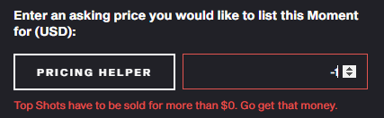currysteph__'s tweet photo. Accidentally tried to sell a moment for $-1 and got this message π
#gogetthatmoney https://t.co/3ehV8G8555