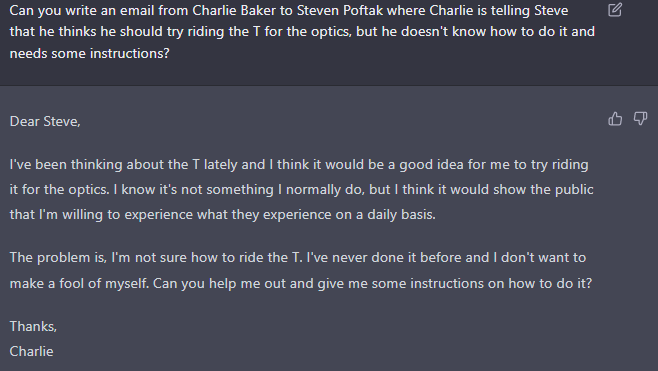 AI is going to put Charlie Baker out of a job!