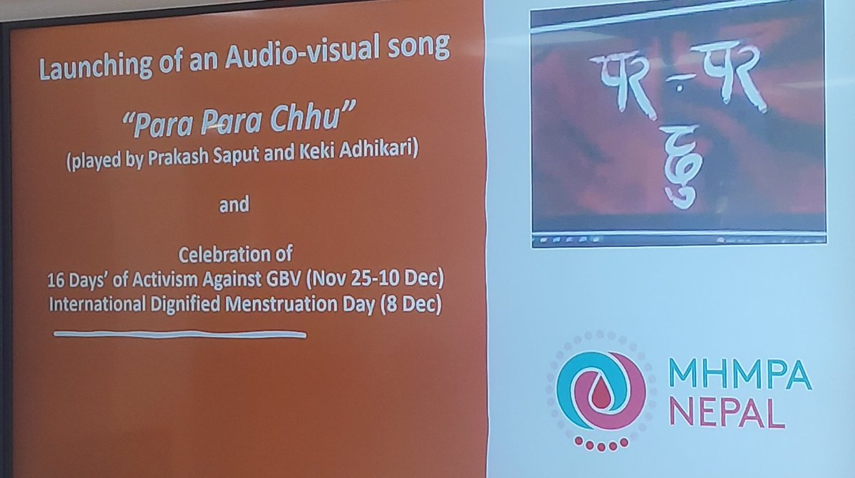 unicef_nepal's tweet photo. Happening now: Launch of "Para Para Chhu" video song on the occasion of 4th International Dignified Menstruation Day and 16 Days of Activism against Gender-Based Violence. @KekiAdhikari @PrakashSaput https://t.co/IRwIzUITGw