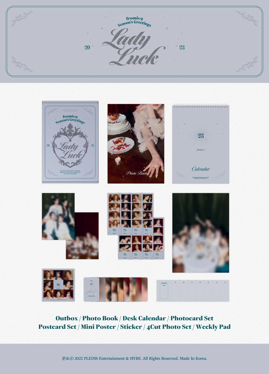 Poca4u's tweet photo. [Dream Station PH GO]
 📍fromis_9 Season's Greetings LADY LUCK TINGI.

✅Outerbox+Calendar+Mini Poster💸350
✅Photobook+Post Card set
💸250
✅Weekly Pad+Sticker
💸150
✅Photocard+ 4 cut photo(Member Set)
💸250

DOP: Dec 9,2022
ETA: Normal ETA

#DreamStationGO https://t.co/0HAsJBZwbr
