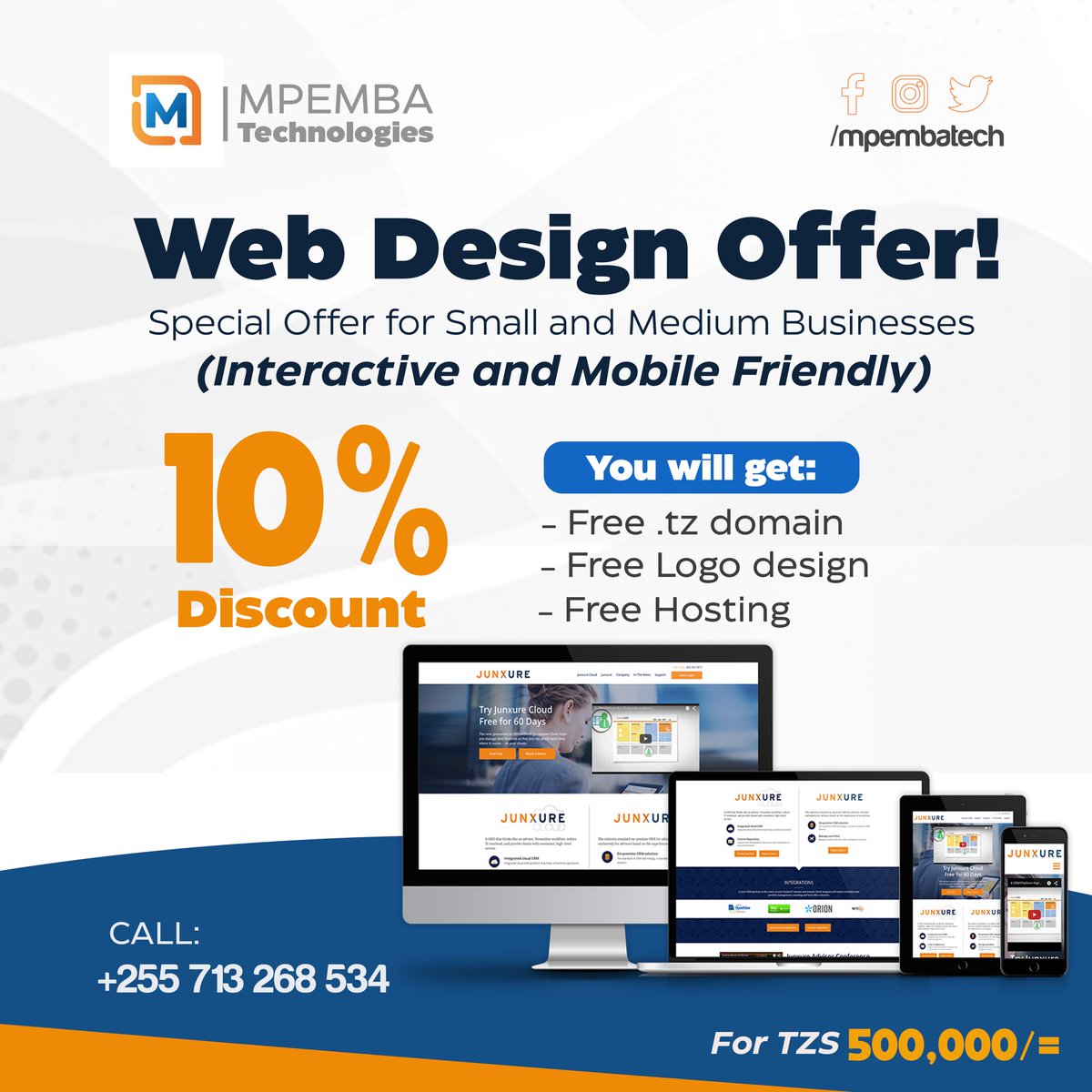Website Design Offer (for small and medium businesses. Up to 10% Off 
Press your order now at mpembatech.co.tz