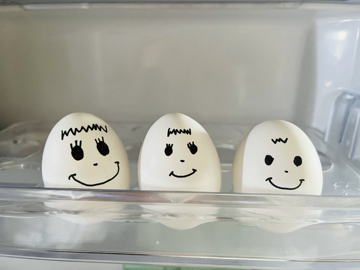 おはようございます！
今日の天気は曇り時々晴れ☁☀

卵の期限が切れかけていたので
ゆで卵にして落書きしました～🥚😃
冷蔵庫開けるたびに癒されてます🥰

今日も1日頑張りましょう💪

#企業公式が毎朝地元の天気を言い合う   
#企業公式秋のフォロー祭り
#企業公式相互フォロー祭り