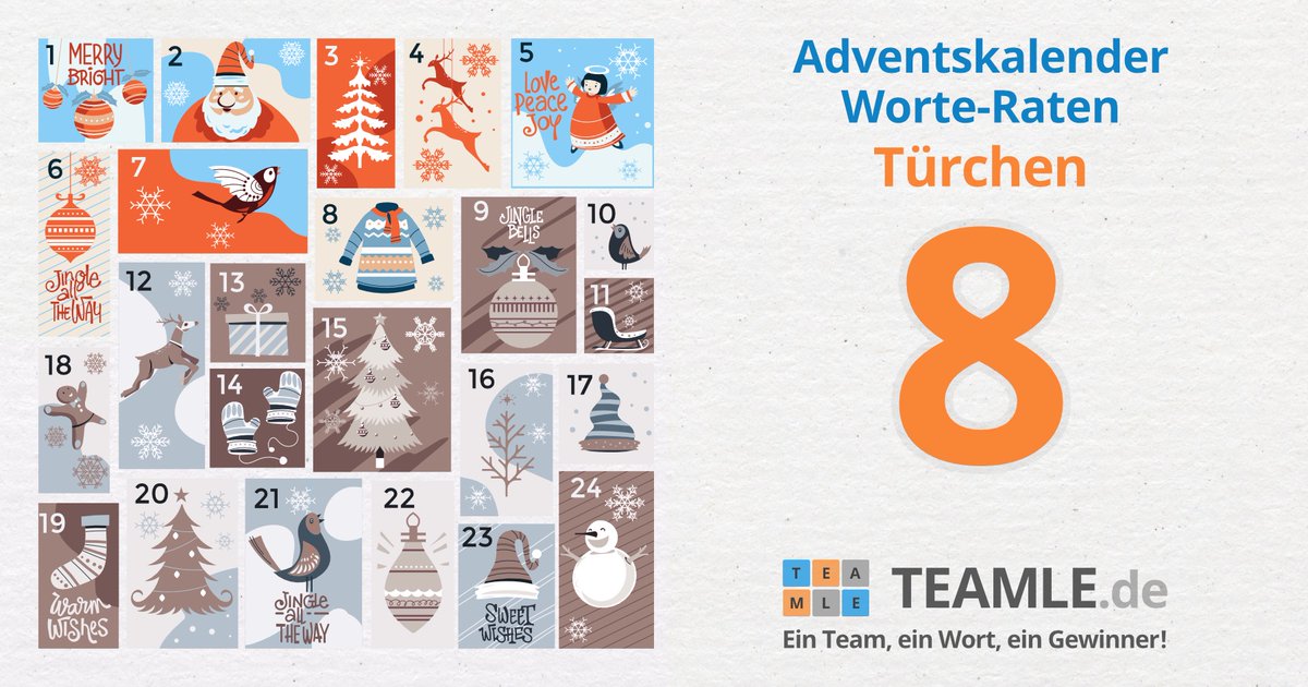 teamle_de's tweet photo. 🎄 Im 8⃣. Türchen 🚪versteckt sich wieder ein neues Worträtsel! Finde es heraus und teile dein Ergebnis! 📯🌟. Los geht's!🤶 Team ADVENTSKALENDER 🎄- https://t.co/36aLgfdI8R
#adventskalender #advent #winter #weihnachten #teamle #wordle #team #teamspiel #wordoftheday #game #spiel https://t.co/54Ujnfx85l
