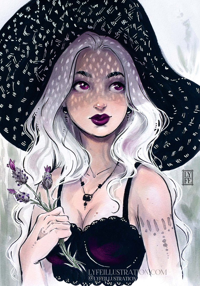 LydiaFenwick's tweet photo. Lavender - An oldy but a favorite-y 💜 
A couple of people on IG messaged me saying they thought it was AI Art at first 😐
Ugh 
#HumanArtist
I would love to update her sometime soon, my style has changed a lot https://t.co/p3kbZ7Twbo