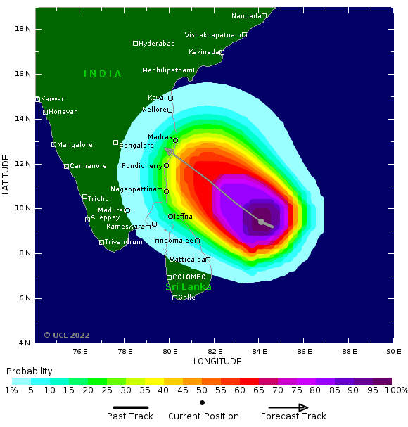 BHASKARANSHIVAR's tweet photo. #NorthEastMonsoon #NEM22 #Chennairains #CycloneMandous Tropical Storm MANDOUS: Probability of tropical storm winds to 24 hours lead https://t.co/0Y4DRKK8Ln