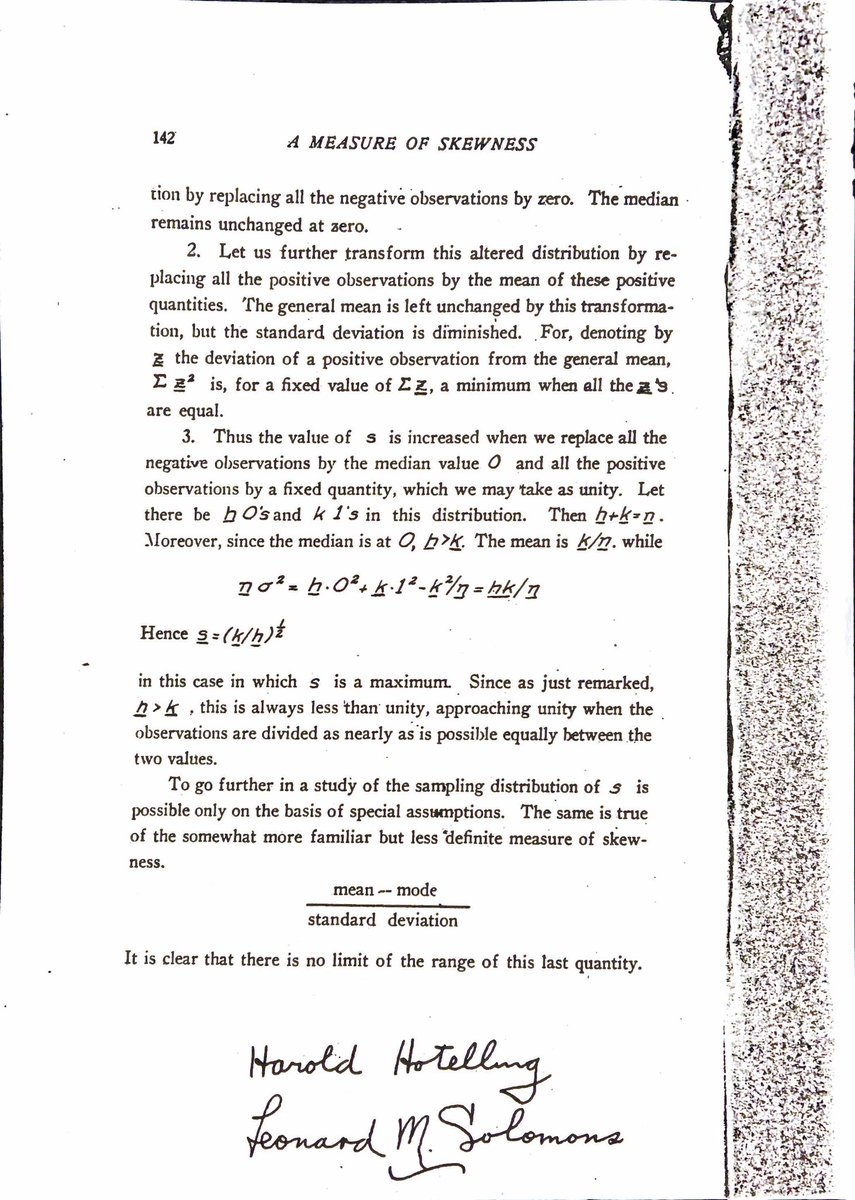 docmilanfar's tweet image. A most surprising &amp;amp; little-known results in statistics is that the mean (μ) and median (m) are within a std deviation (σ)

|μ−m| ≤ σ

for unimodal densities bound is even tighter

|μ−m| ≤ 0.7756 σ

This beautiful results first appeared in a 1932 paper by Hotelling &amp;amp; Solomons