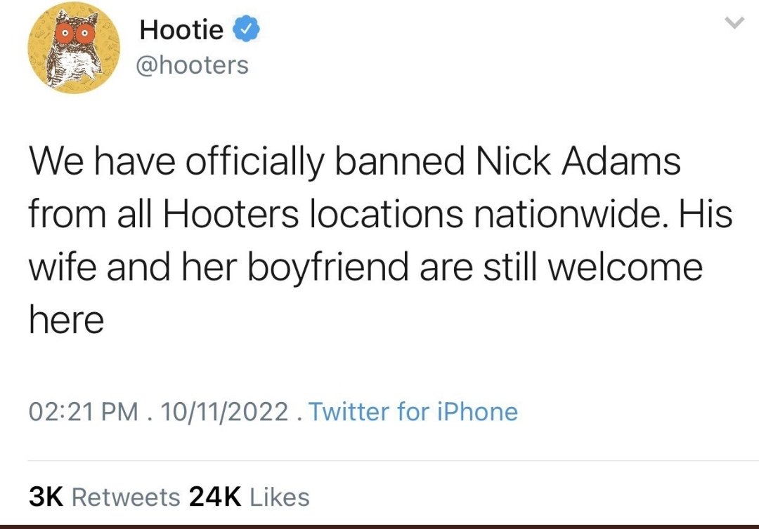 <a href="/NickAdamsinUSA/">Nick Adams</a> No more Hooters for you!