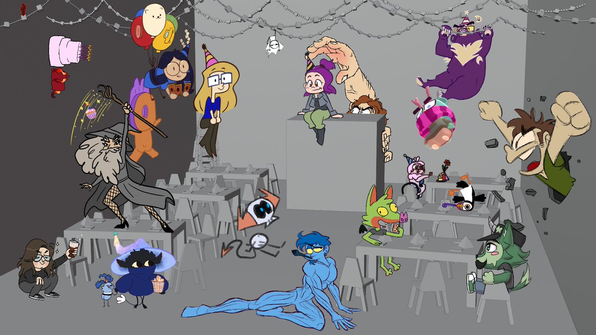 cawalexi's tweet photo. Copied my good buddy @Curzec and made a lil birthday party room (made of Blender default cubes) for my pals in the peg bar community to draw themselves in! Thanks to everyone who included themselves, it really does mean more to me than y'all know 💜 Happy big 30 to me! https://t.co/8vwRk4yg7O