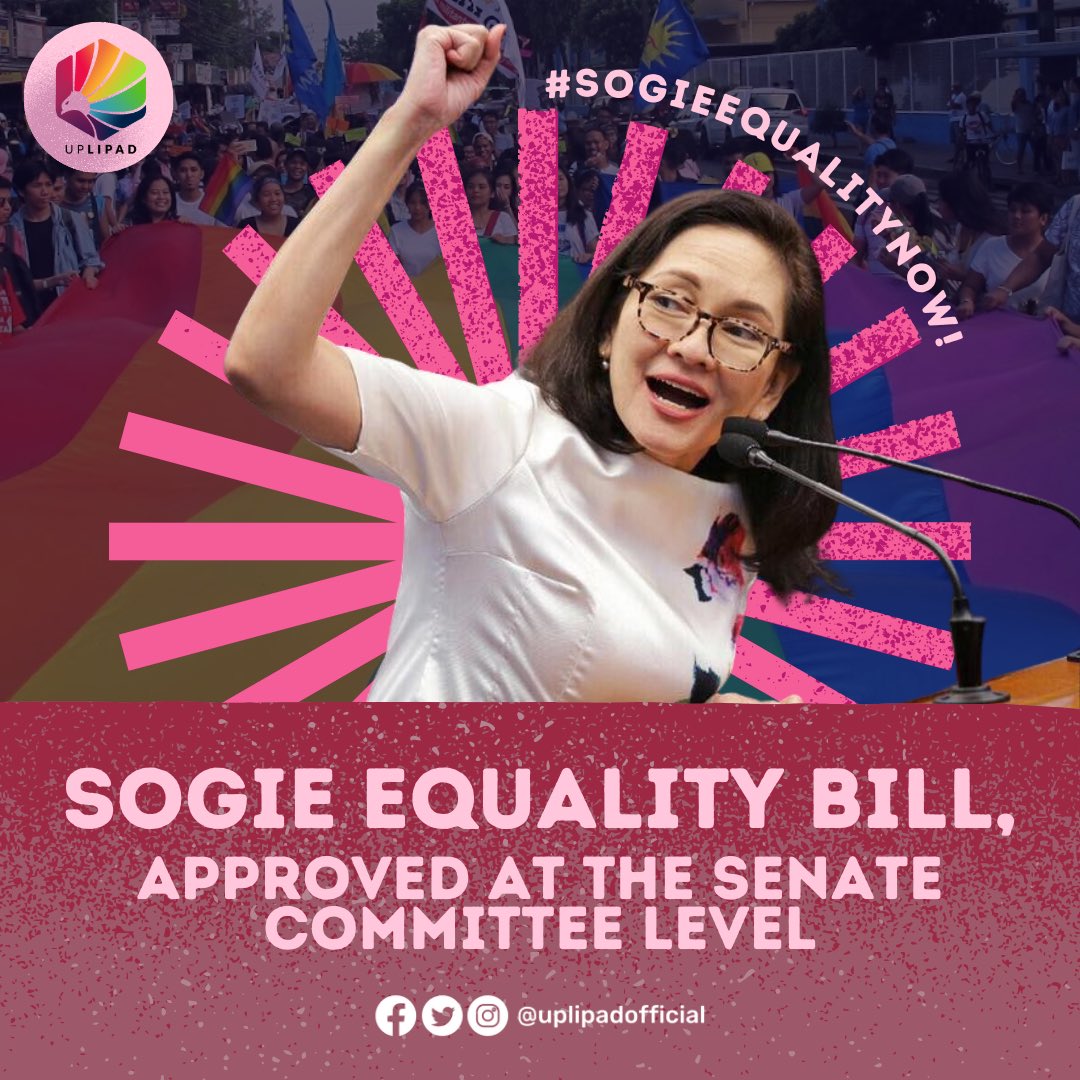 uplipadofficial's tweet photo. MABUHAY ANG SANGKABAKLAAN!
After years of calls for the SOGIESC Bill to be passed in congress, the bill has finally been approved at the senate committee level!
One step closer! Makibeki, wag mashokot!
#SOGIEEqualityNow #PassADB https://t.co/S8vZMQX1iP