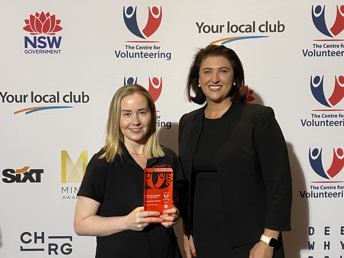 Volunteers_NSW's tweet image. We are pleased to announce our winners at this year&apos;s #NSWVolunteeroftheYear. #ProjectKindness founder, and disability and mental health advocate Clementine Hartson, has taken out the highest honour at this afternoon&apos;s #StateCeremony. 👏👏👏

@NSWJustice #ClubsNSW #Norths