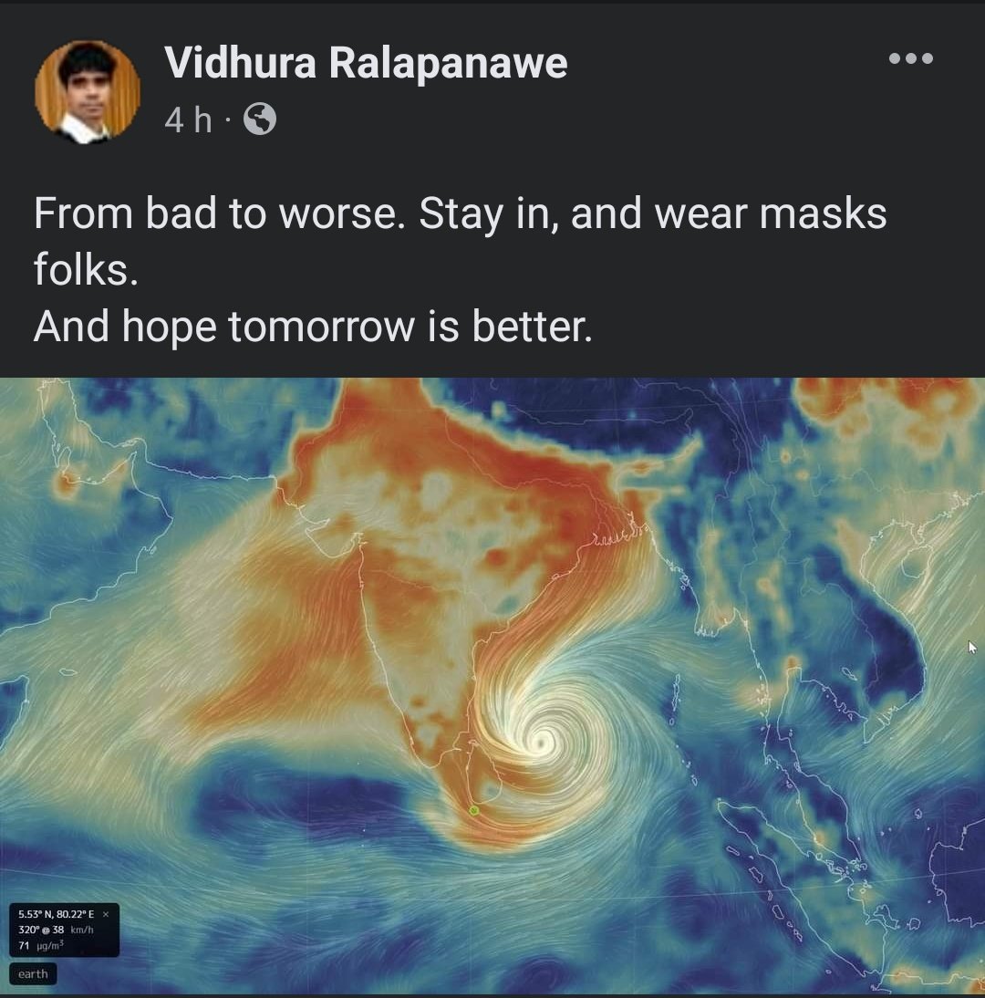 MarianneDavid24's tweet photo. The smog is especially bad today. According to energy expert Vidura Ralapanawa, it's particulate pollution from #India, pulled down by the depression over the Bay of Bengal. He warns that it is quite #hazardous and recommends taking precautions. 
#MaskUp #lka #SriLanka https://t.co/GMSpAwBE23