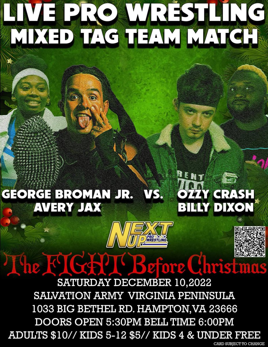 NextUpPro's tweet photo. MATCH ANNOUNCEMENT
@TheBillyDixon makes his #NextUpPro debut teaming with Ozzy Crash to take on @ayeitskyra and @GeorgeBromanJr! Be there LIVE! Ticket link in bio! https://t.co/kbkyGYM1mB