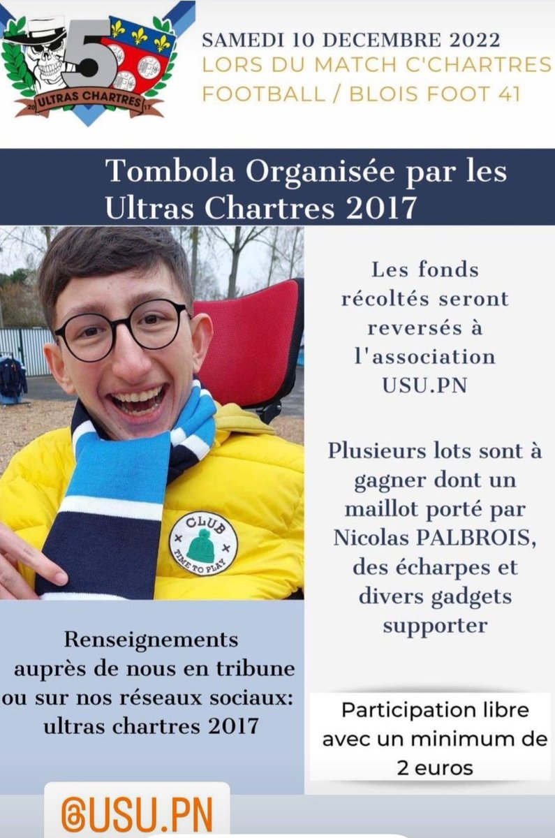 Calysono4life's tweet photo. #unstickersultrapourNoa se rentra à @VilledeChartres ce week end pour assister a ce match de @footnational ! @ChartresFoot @BloisFootball41 pour fêter les 5 ans du groupe @ultraschartes #uc17 #againstmodernfootball #groundhopping 
#football @lecho_chartres 
@UltrasMadeinFR ♿️⚽️ https://t.co/ye7OkZ8F08