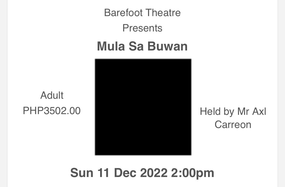 axlcarreon_'s tweet photo. wts lfb

Selling 1 (one) Mula sa Buwan ticket for Closing Matinee

Date &amp; Time: Sun December 11 at 2PM
Section: Orchestra
Seat: P208
PHP 2,500

RFS: Conflict sa Schedule

DM me https://t.co/rQ54dt4Uep