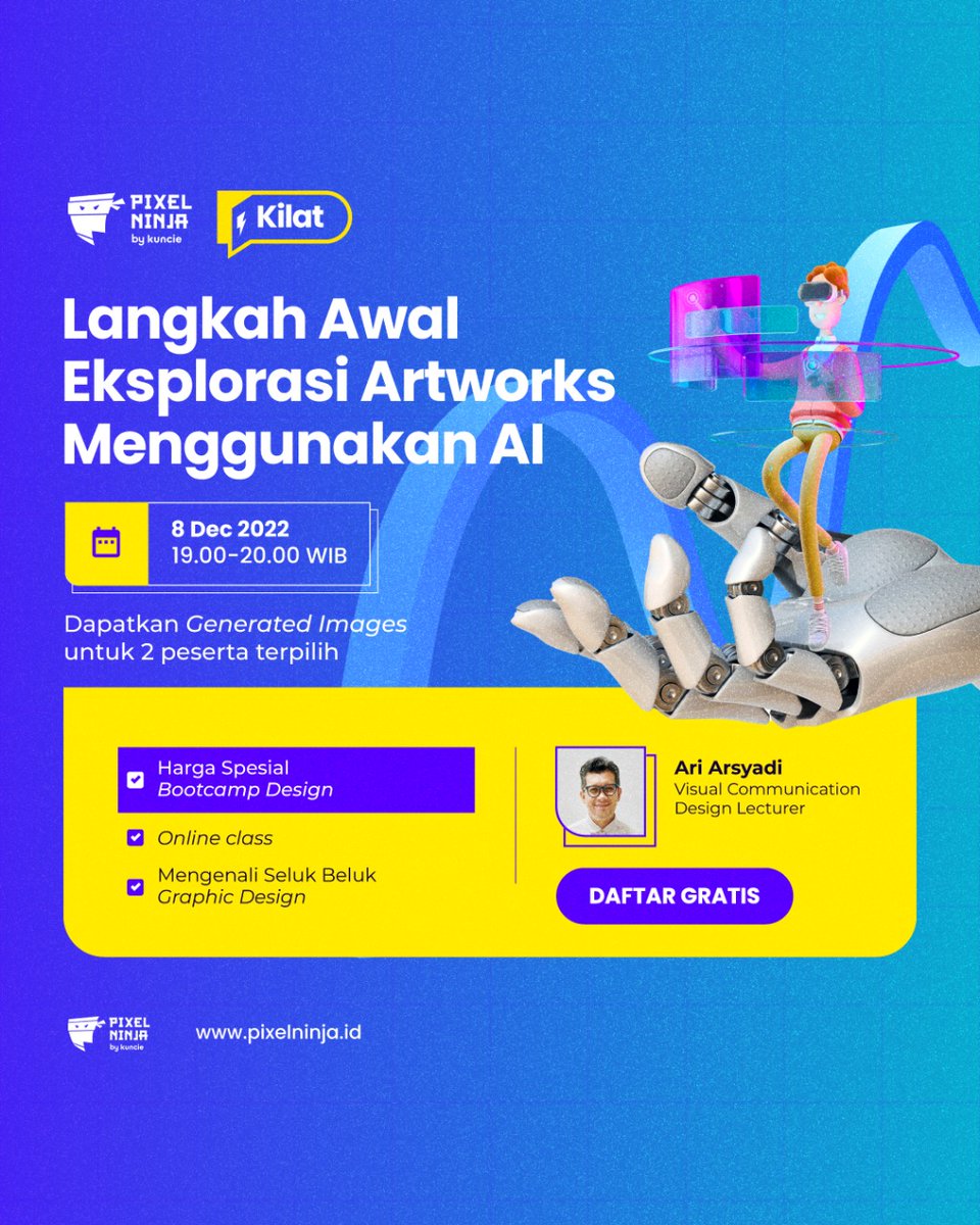 Arilontong's tweet photo. Nanti malam yuk. Kita sharing santai seputar topik #artificialintelligence dikaitkan dengan artwork creation yang simple. Hasilnya bisa dilihat pada gambar-gambar di bawah ini. Sampai ketemu nanti malam yaa... Hanya di @Kuncie 👉 silakan daftar disini: https://t.co/ZboeQx6GAD https://t.co/JMZNPNEKqz