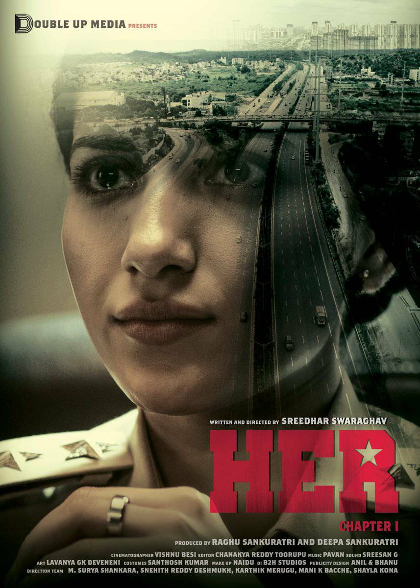 Overseasrights's tweet photo. The intense &amp;  intriguing first look of @iRuhaniSharma 's investigative thriller #HER is out now

@sswaraghav @doubleupmediaa
#VikasVasishta #Pavan #VishnuBesi #ChanakyaToorpu
@PROSaiSatish
#HERChapter1
#HERFirstLook 
#HER https://t.co/MXNNbbAi9Z