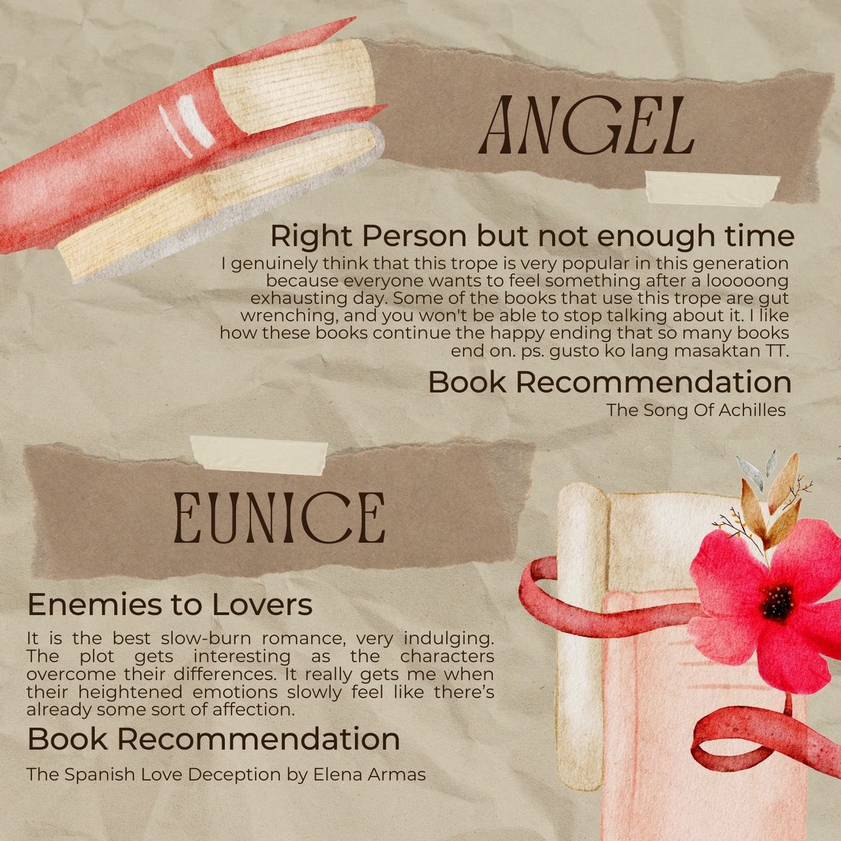 MAKSCIBLC's tweet photo. WE’RE NOW IN THE GETTING TO KNOW STAGE!!🫵

Do you have a specific book trope that you always want to read? BLC Officers also have their own favorites!!🫶 Get to know them more and check out their favorite tropes along with their book recommendations. 🏷 https://t.co/QPdkH9hjbG