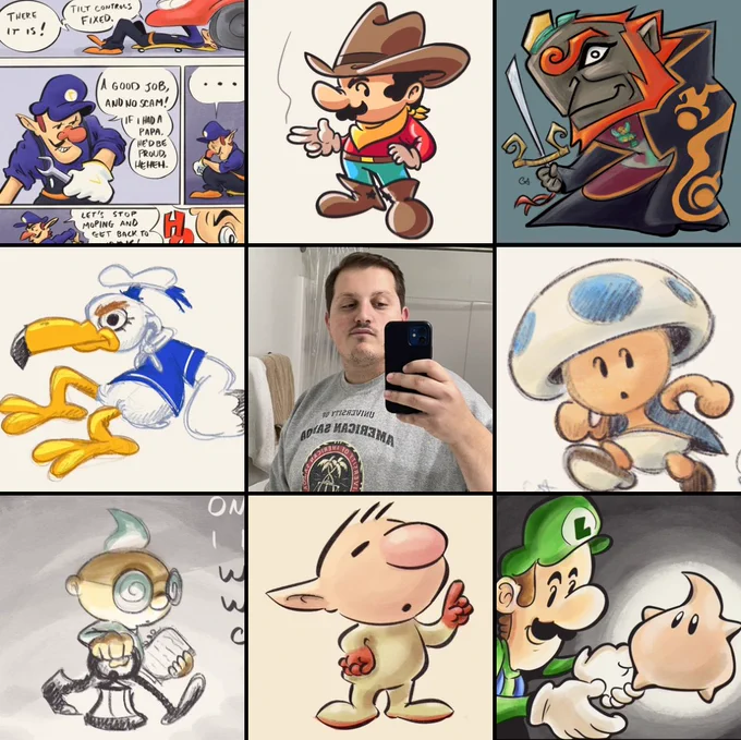 #artvsartist2022 my face surrounded by some art I'm proud of from this year. Onward and upward! 