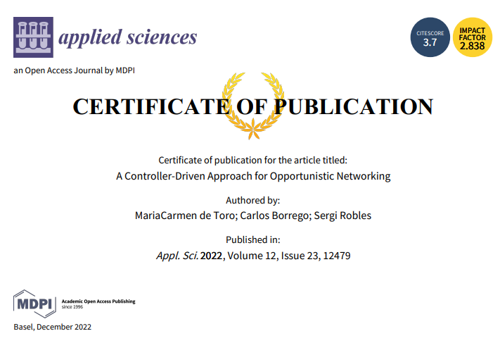 📢 3rd paper published in Special Issue "Advancement in Wireless Communications, Networks and Signal Processing" (Still open for submission)
🔗 lnkd.in/gAeWhv8t

🔗 lnkd.in/gsUx6eca
👨‍🔬 by MariaCarmen de Toro et al.
🏫 <a href="/UABBarcelona/">Universitat Autònoma de Barcelona</a>

#ControllerDriven #networking