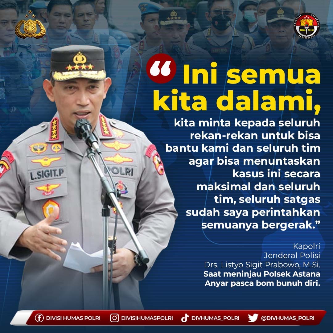 DivHumas_Polri's tweet photo. Kapolri
Jenderal Polisi Drs. Listyo Sigit Prabowo, https://t.co/4DihjLHgDu.
Saat meninjau Polsek Astana Anyar pasca bom bunuh diri.

Mari Bersama Lawan Radikalisasi dan bersama #BasmiTeror https://t.co/HBNFADAkPH