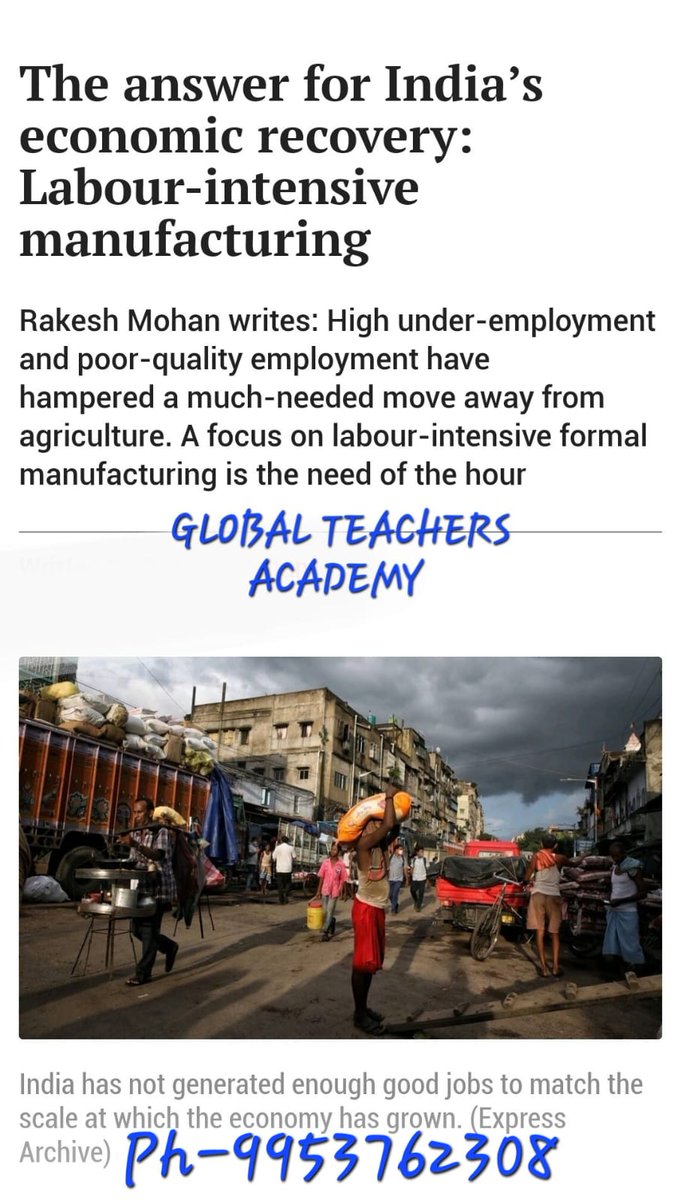 ugcnetjrf's tweet image. The answer for India's economic recovery : Labour-intensive manufacturing
8-November-2022-The Hindu
 #ugcnetpaper2 #ugcnetgeography #ugcnethomescience  #ugcnetstudymaterial #ugcnetsocialwork #ugcnetexam #ugcnetresult #globalteachers #globalteachersacademy 
#phd #p.hd