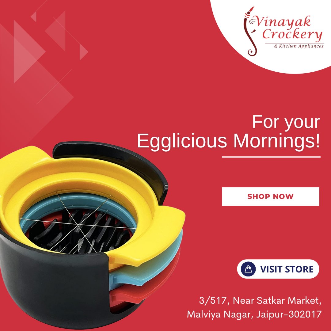 VinayakCrockery's tweet image. What is a better way to start your day on a yummy and healthy note?
Make it easy, quick and hassle-free with an egg cutter by Vinayak Crockery.
Visit today for various cooking tools &amp;amp; utensils for hassle-free cooking and serving.

#eggcutter #eggrecipes #utensil #utensilios #cook